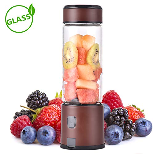 Product Cover Portable Blender USB Rechargeable, H HUKOER Personal Blender 5200mAh, 15oz Smoothie Blender with Sturdy Glass , 16500rpm Stainless Blades Blender, Perfect for Smoothies , Shakes and Baby Food, FDA/ BPA Free (Brown)