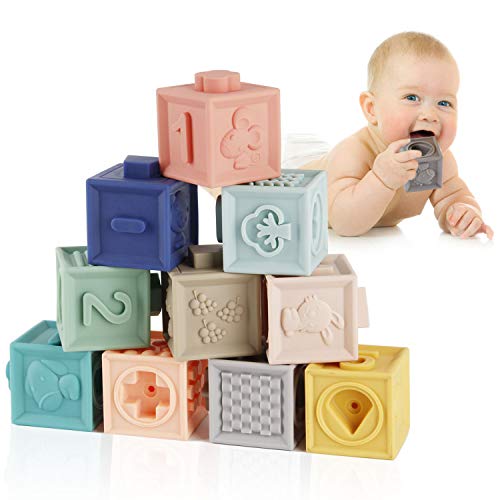 Product Cover Mini Tudou Baby Blocks Soft Building Blocks Baby Toys Teethers Toy Educational Squeeze Play with Numbers Animals Shapes Textures 6 Months and Up 12PCS