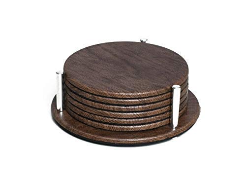 Product Cover Ferro Hyde Wooden Look Coasters with Coaster Holder, (Set of 6 Pieces)