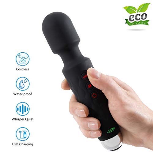 Product Cover PERIKES Powerful Mini Wand Massager Wireless Electric Personal Massage USB Rechargeable Handheld Waterproof Mute Shoulder Neck Back Body Massager Deep Stress Relax Gift for Women/Men (Black)