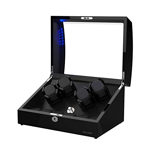 Product Cover New Designed Watch Winder for 10 Automatic Watches,Built-in LED Illumination,Wood Shell Piano Paint Exterior and Extremely Silent Motor, with Soft Flexible Watch Pillow,USB Cable for Portable Power