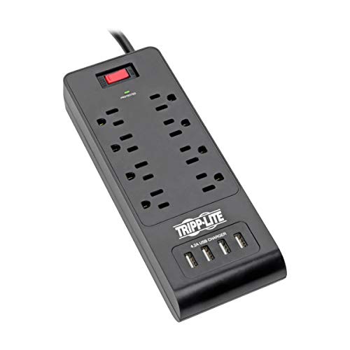 Product Cover Tripp Lite 8 Outlet Surge Protector Power Strip with 4 USB Ports (4.2A Shared), 1800 Joules, Black, 6 ft. (TLP864USBB)