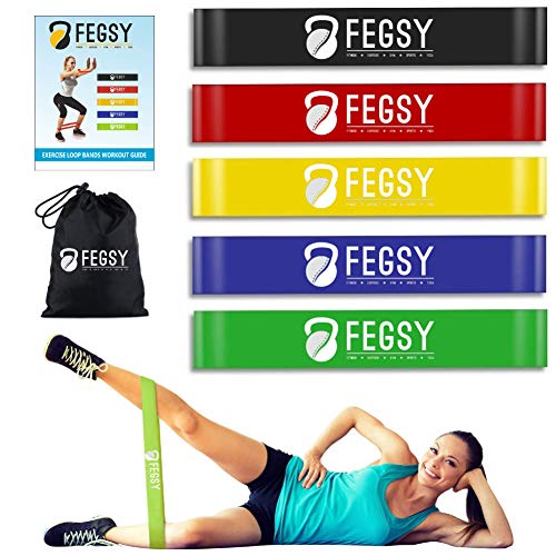 Product Cover FEGSY Resistance Loop Exercise Bands for Squats, Hips, Legs, Butt, Glutes and Heavy Workouts Physical Therapy, Rehab, Stretching, Home Fitness (Set of 5)