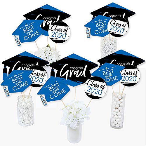 Product Cover Big Dot of Happiness Blue Grad - Best is Yet to Come - 2020 Royal Blue Graduation Party Centerpiece Sticks - Table Toppers - Set of 15