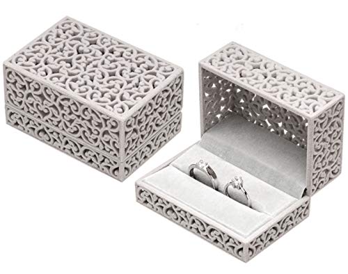 Product Cover Hollow Velvet Ring Box Velvet Jewelry Box for Rings Couple Double Ring Bearer Box Engagement Gift