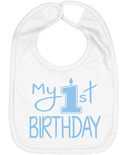 Product Cover Handmade Cute Baby Boy Girl First Birthday Smash Cake Bibs - My 1st Birthday Bib (Lt Blue White)