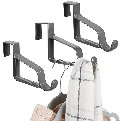 Product Cover mDesign Modern Over Door Valet Hook - Multi Hanging Storage Organizer, Hook - for Coats, Hoodies, Hats, Scarves, Purses, Bath Towels & Robes - 3 Pack - Charcoal Gray