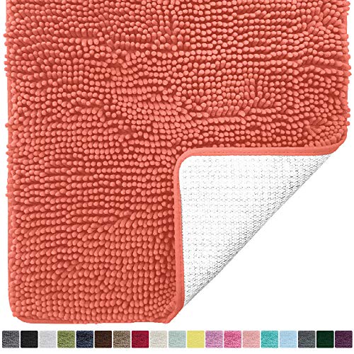 Product Cover Gorilla Grip Original Luxury Chenille Bathroom Rug Mat, 24x17, Extra Soft and Absorbent Shaggy Rugs, Machine Wash Dry, Perfect Plush Carpet Mats for Tub, Shower, and Bath Room, Coral