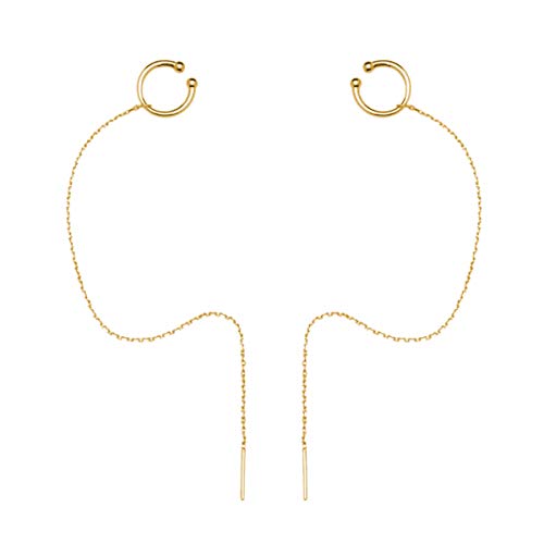 Product Cover SLUYNZ 925 Sterling Silver Cuff Chain Earrings Wrap Tassel Earrings for Women Crawler Earrings (yellow gold)