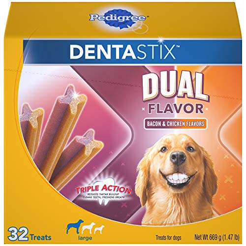 Product Cover Pedigree DENTASTIX Dual Flavor Large Dog Dental Treats Bacon & Chicken Flavors Dental Bones, 1.47 lb. Pack (32 Treats)