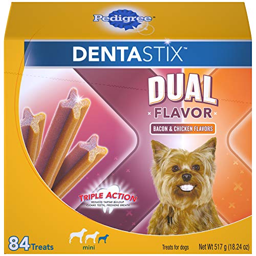 Product Cover Pedigree 10191140 Dentastix Dual Flavor Small Dog Dental Treats Bacon & Chicken Flavors Dental Bones, 18.24 oz. Pack (84 Treats)