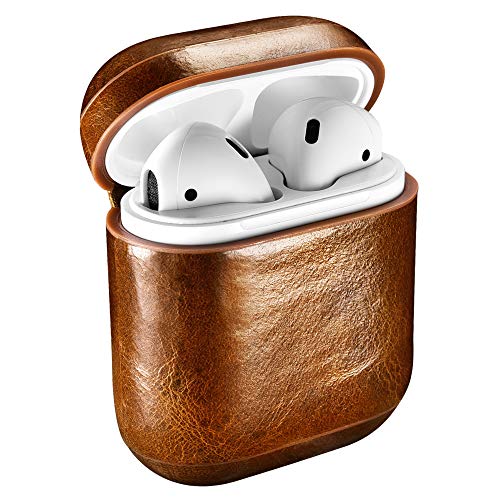 Product Cover AirPods Case, ICARERCASE Genuine Leather Protective Cover Case for Apple AirPods 1 & 2 Charging Case [Front LED Not Visible] [Support Wireless Charging] - Brown