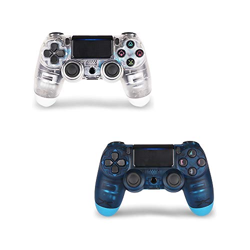Product Cover 2 Pack Controller for PS4,Wireless Controller for Playstation 4 with Dual Vibration Game Joystick (Transparent Blue and Transparent White)