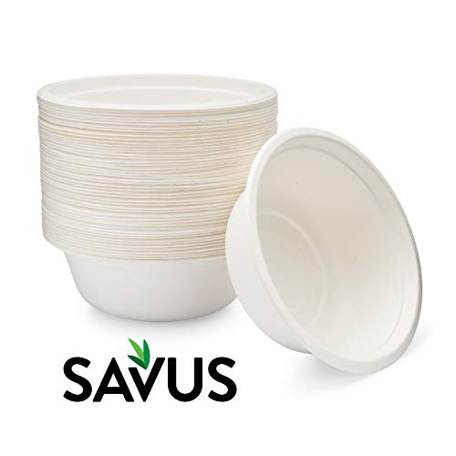 Product Cover SAVUS 16 Oz Disposable Bowl, [50 count] - 100% Compostable Biodegradable Heavy Duty Eco-Friendly Sugarcane Fiber Bagasse Strong Tree Free Plastic Free Party Paper Bowls