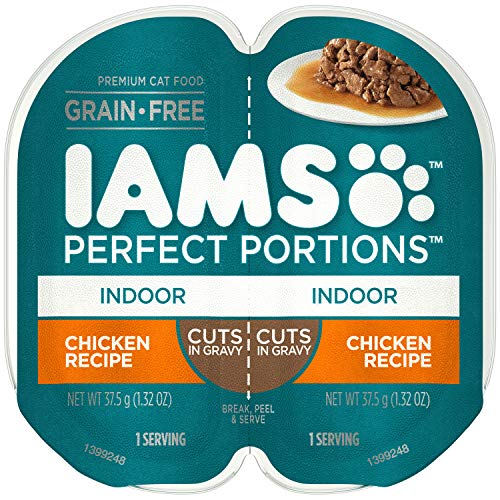 Product Cover IAMS Perfect PORTIONS Adult Indoor Cat Grain Free Wet Cat Food Cuts in Gravy Chicken Recipe, (24) 2.6 oz. Easy Peel Twin-Pack Trays