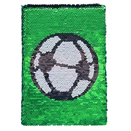 Product Cover Sparkl Creations Reversible Magic Sequins Notebook: New 4 Color Flip Sequin Writing Journal or Diary with Soccer Ball Pattern - Perfect Gifts for Kids, Girls, Boys, Tweens, Teens, and All Soccer Fans