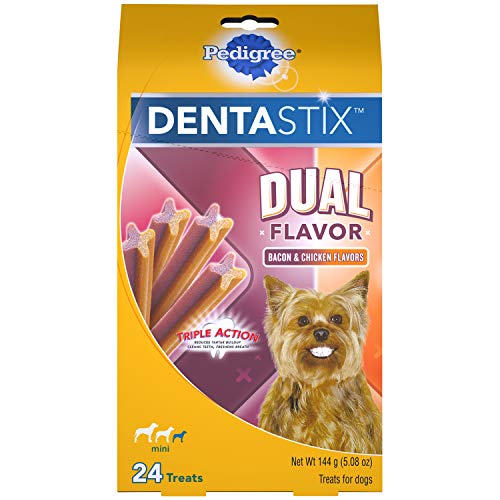 Product Cover Pedigree DENTASTIX Dual Flavor Small Dog Dental Treats, Bacon & Chicken Flavors Dental Bones, 5.08 oz. Pack (24 Treats)