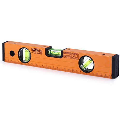 Product Cover Level 12-Inch Aluminum Alloy Magnetic Torpedo Level Plumb/Level/45-Degree, Measuring Shock Resistant Spirit Level with Standard and Metric Rulers - MT-L03