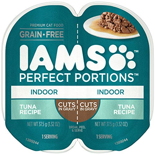 Product Cover IAMS Perfect PORTIONS Adult Indoor Grain Free Wet Cat Food Cuts in Gravy Tuna Recipe, (24) 2.6 oz. Twin-Pack Trays