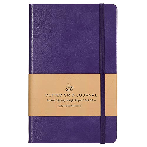 Product Cover Dotted Grid Notebook/Journal - Dot Grid Hard Cover Notebook, Premium Thick Paper with Fine Inner Pocket, Purple Smooth Faux Leather, 5''×8.25''