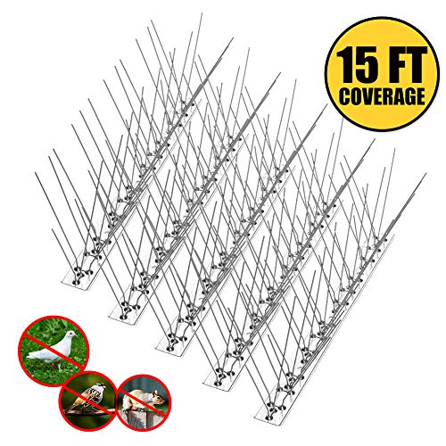 Product Cover Remiawy Bird Spikes for Pigeons Small Birds Cat,Anti Bird Spikes Stainless Steel Bird Deterrent Spikes-Cover 15 Feet (14 Pack)