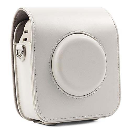 Product Cover CAIUL Compatible Vintage PU Leather Square Case Bag for Fujifilm Instax Square SQ20 SQ10 Instant Film Camera (White)