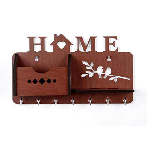 Product Cover Sehaz Artworks Home-Side-Shelf-Brown-KeyHolder Wooden Key Holder (7 Hooks) (Brown)