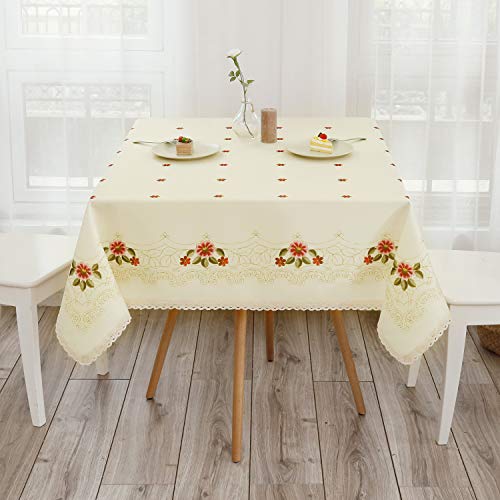 Product Cover Wewoch Decorative Red Floral Print Lace Water Resistant Tablecloth Wrinkle Free and Stain Resistant Fabric Tablecloths for Kitchen Room 52 Inch by 52 Inch