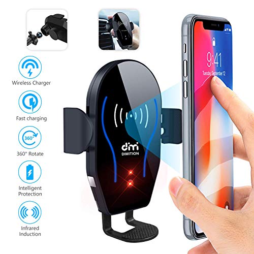 Product Cover DM Car Phone Mount Air Vent Automatic Clamping Cell Phone Holder for Car Wireless Charger Compatible with iPhone Xs Max/XR/XS/X/8 Plus,Samsung Galaxy S10/S10 Plus/S9/S8/S7/S6/Note5 & Other Smartphone