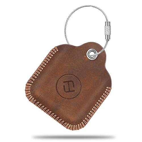 Product Cover Fintie Genuine Leather Case for Tile Mate/Tile Pro/Tile Sport/Tile Style/Cube Pro Key Finder Phone Finder, Anti-Scratch Protective Skin Cover with Keychain, Brown