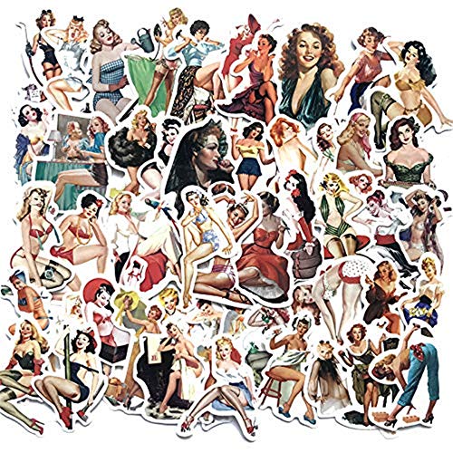 Product Cover Sexy Women Stickers Pack Laptop Stickers Bomb Beauty Pinup Girls Stickers and Decals Vintage Retro Stickers for Luggage Skateboard Phone Case Guitar Car Bike Bumper (50Pcs Sexy Stickers - B)
