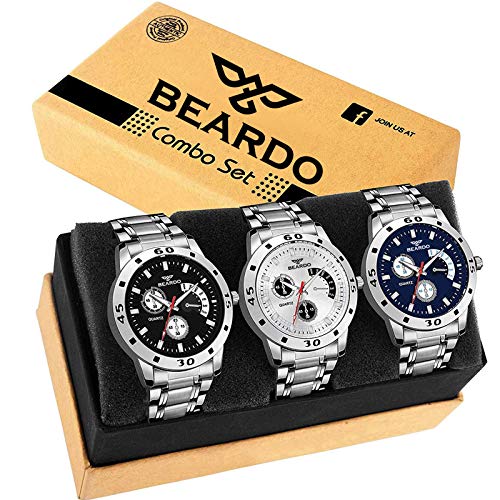 Product Cover BEARDO Quartz Movement Analogue Display Multicoloured Dial Men's Watch(ARMBLK~27GREY~27SMILY) - Pack of 3