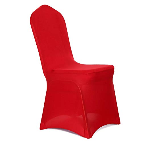 Product Cover Obstal 10 PCS Red Spandex Dining Room Chair Covers for Living Room - Universal Stretch Chair Slipcovers Protector for Wedding, Banquet, and Party