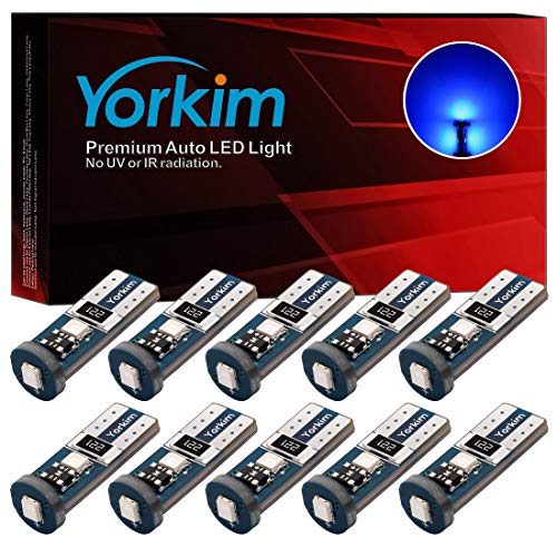Product Cover Yorkim 194 Led Bulb Blue Canbus Error Free 3-SMD 2835 Chipsets, T10 Blue Interior Led For Car Dome Map Door Courtesy License Plate Trunk lights with 194 168 W5W 2825 Sockets Pack of 10, Blue