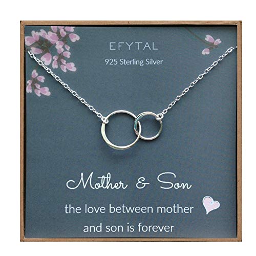 Product Cover EFYTAL Mother Son Necklace, Sterling Silver Two Interlocking Infinity Circles,Mothers Day Jewelry Birthday Gift