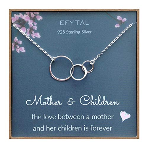 Product Cover EFYTAL Mom 2 Children Necklace, Sterling Silver Three 3 Interlocking Infinity Circles, Mothers Day Jewelry Gift