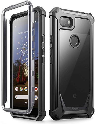 Product Cover Google Pixel 3a XL Rugged Clear Case, Poetic Full-Body Hybrid Shockproof Bumper Cover, Built-in-Screen Protector, Guardian Series, Case for Google Pixel 3a XL (2019 Release), Black/Clear