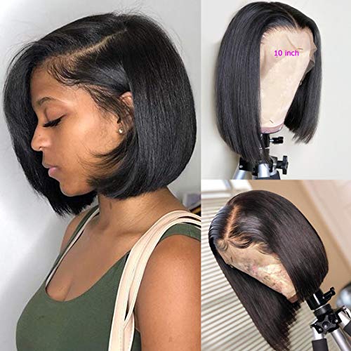 Product Cover BLY Short Straight Bob Wigs Brazilian Virgin Human Hair Lace Front Wigs Human Hair (10inch) 13x4 Lace Part 150% Density Pre Plucked with Baby Hair