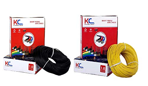 Product Cover DMTTM KC-Cab FR PVC Insulated 1.0 SQ/MM Single Core Flexible Copper Electric Wire |90 Meter Coil |(Total -180 Meter) | (Black and Yellow, Pack of-2)