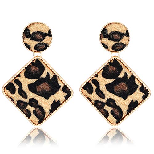Product Cover CEALXHENY Leopard Dangle Earrings for Women Statement Snakeskin Square Drop Earrings Disc Earring Studs Fashion Jewelry