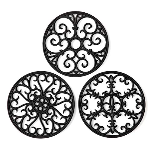 Product Cover Silicone Trivet Mat - Hot Pot Holder Hot Pads for Table & Countertop - Teapot Trivet Kitchen Trivets - Non-Slip & Heat Resistant Modern Kitchen Hot Pads for Pots & Hot Dish Black Trivet Set of 3