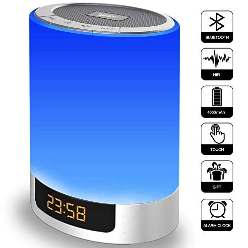 Product Cover Alarm Clock with Bluetooth Speakers, Kids Night Light Touch Sensor LED Color Bedside Lamp, Portable Wireless MP3 Music Player for Bedrooms, Party, Gifts