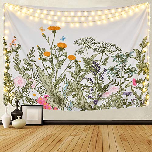 Product Cover BLEUM CADE Colorful Floral Plants Tapestry Vintage Herbs Tapestry Wild Flowers Tapestry Wall Hanging Nature Scenery Tapestry for Living Room Bedroom