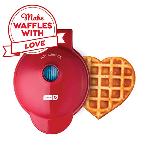 Product Cover Dash DMW001HR Mini Maker Machine Shaped Individual Waffles, Paninis, Hash browns, Other On The Go Breakfast, Lunch, or Snacks, Heart Red
