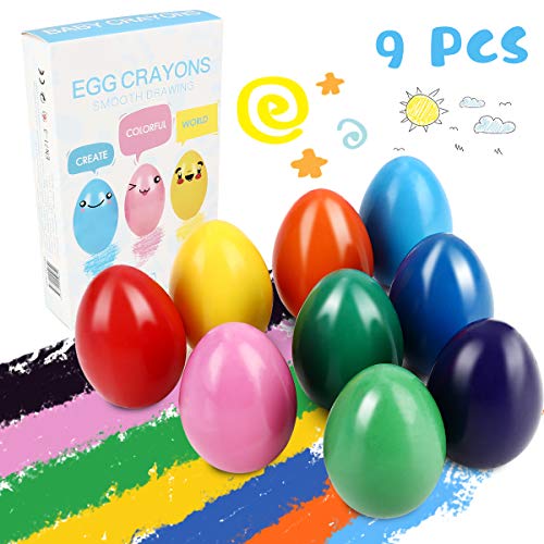 Product Cover Crayons for Toddlers, Palm Grip Crayons Set 9 Colors Non Toxic Crayons Washable Paint Crayons Stackable Toys for Kids Infants, Baby,Children,Boys and Girls(Egg-Shaped)