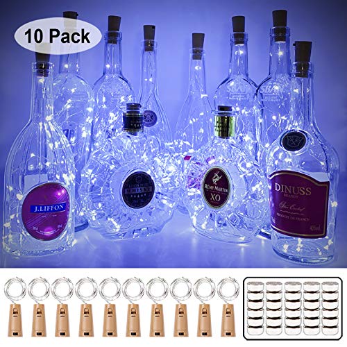 Product Cover MUMUXI 10 Pack 20 LED Wine Bottle Lights with Cork, 3.3ft Silver Wire Cork Lights Battery Operated Fairy Mini String Lights For Liquor Bottles Crafts Party Wedding Halloween Christmas Decor,Cool White