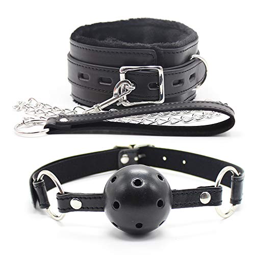 Product Cover Yeoubi Soft Leather Choker Collar Fur Line Necklace and Leash and Open Breathable Leather Paly Ball with Blindfold