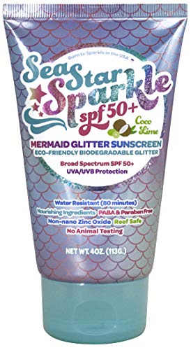 Product Cover Sunshine & Glitter | Sea Star Sparkle GLITTER SUNSCREEN with SPF 50+ | COCO LIME - Water Resistant - Biodegradable Glitter - Vegan & Cruelty Free | 4 Oz