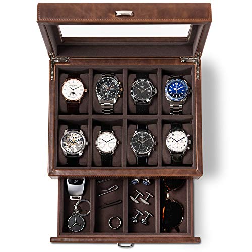 Product Cover TAWBURY Leather Watch Box for Men - 8 Slot Watch Case with Valet | Mens Watches Storage | Large Watch Holders and Jewelry Organizer | Men's Watch Display Stand | Watch Boxes | Watch Cases for Men