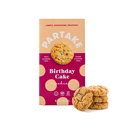Product Cover Partake Crunchy Cookies - Birthday Cake | 2 Boxes | Vegan & Gluten Free | Free of Top 8 Allergens - Dairy, Peanuts, Tree Nuts, Eggs, Wheat, Soy, Fish, & Crustacean Shellfish | 15 Cookies Each